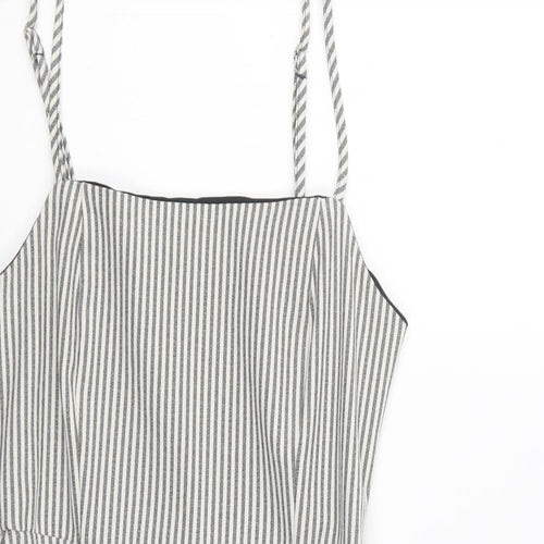 Pull&Bear Womens Grey Striped Polyester A-Line Size S Square Neck Zip