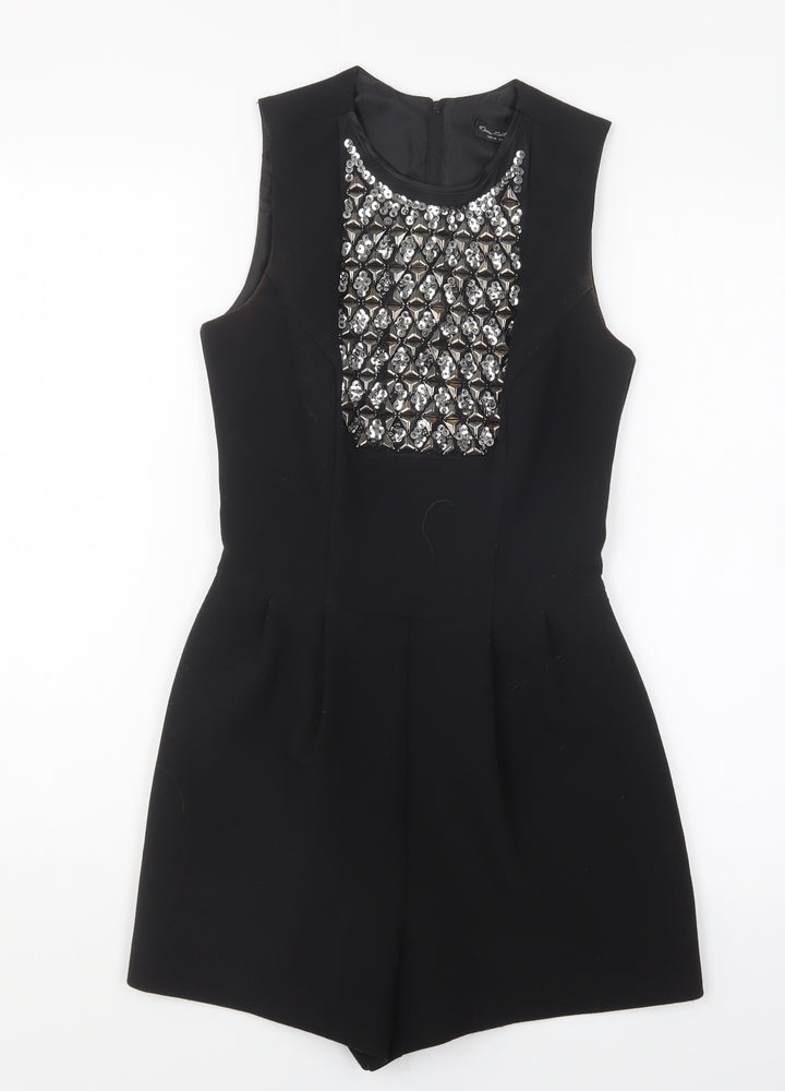 Miss Selfridge Womens Black Polyester Playsuit One-Piece Size 6 Zip