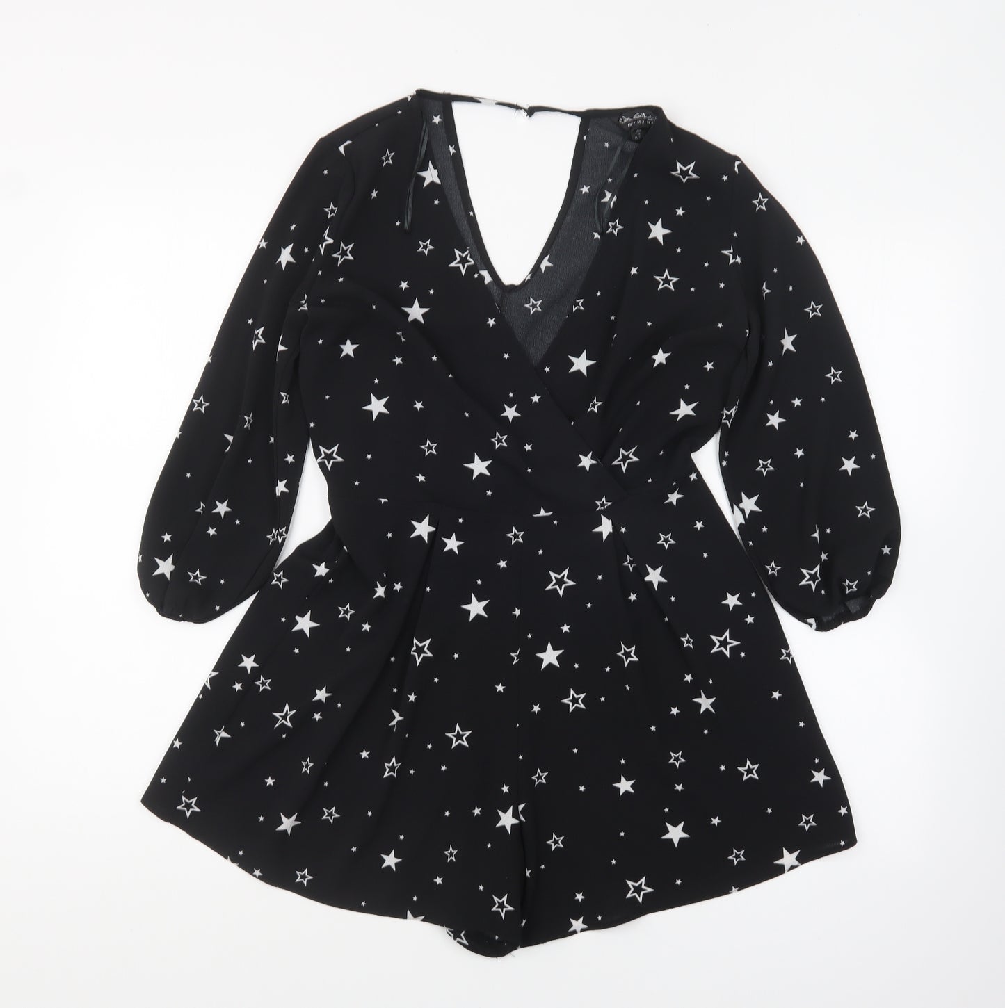 Miss Selfridge Womens Black Geometric Polyester Playsuit One-Piece Size 6 Pullover - Star Print