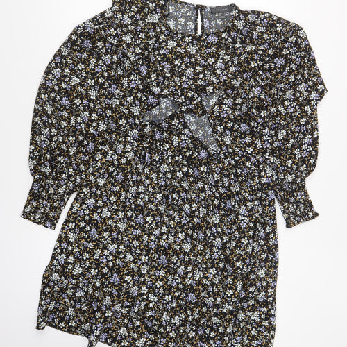 Primark Womens Multicoloured Floral Polyester Skater Dress Size 8 Round Neck Button