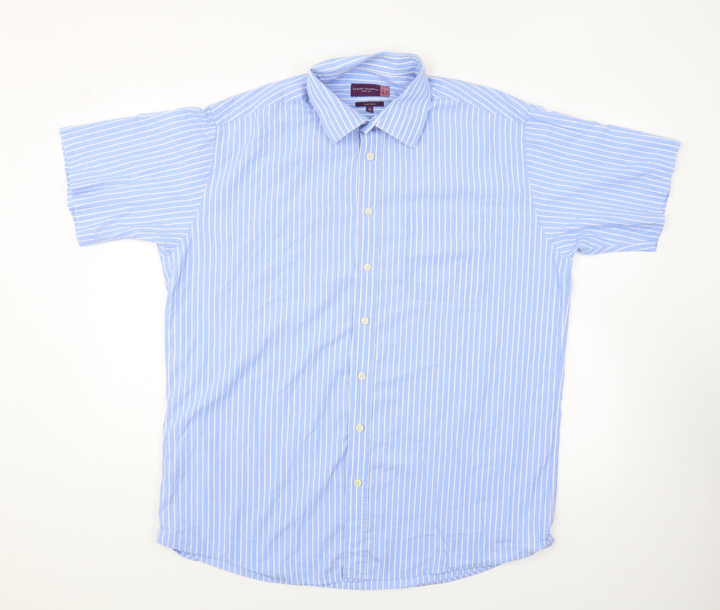 Brook Taverner Mens Blue Striped Cotton Button-Up Size 16.5 Collared Button