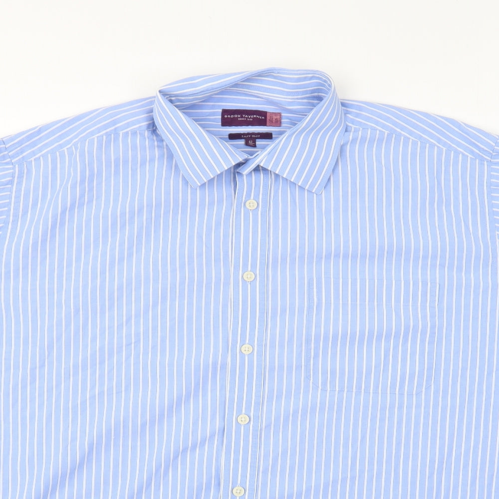 Brook Taverner Mens Blue Striped Cotton Button-Up Size 16.5 Collared Button