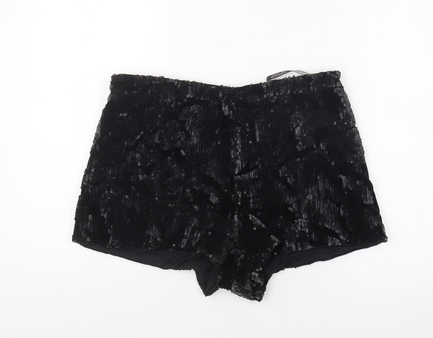 Topshop Womens Black Polyester Hot Pants Shorts Size 14 L5 in Regular Zip