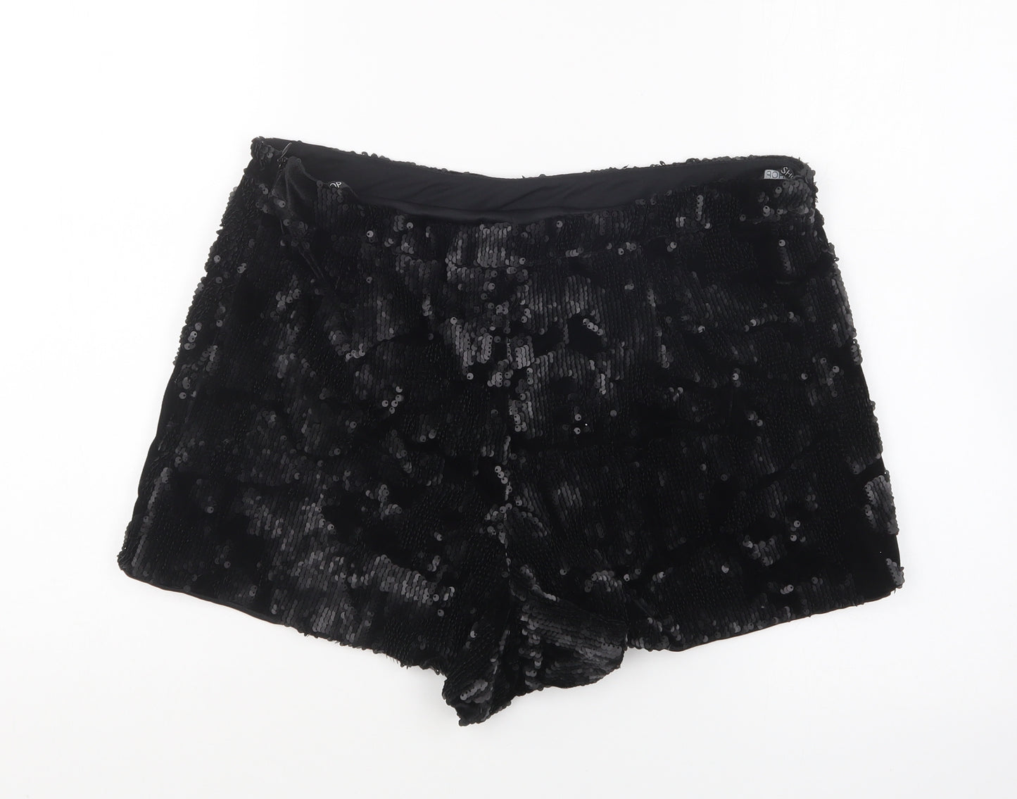 Topshop Womens Black Polyester Hot Pants Shorts Size 14 L5 in Regular Zip