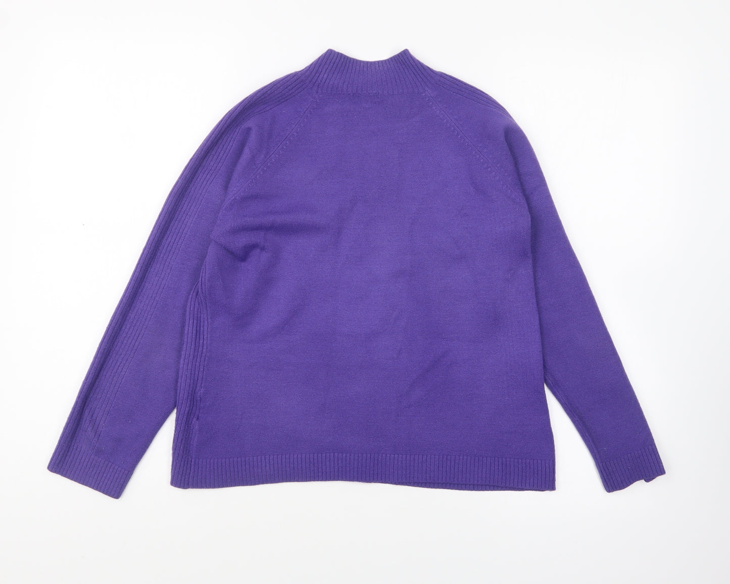Text Womens Purple High Neck Cotton Pullover Jumper Size L
