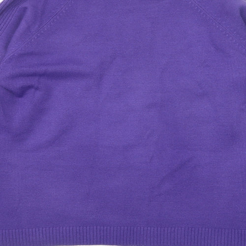 Text Womens Purple High Neck Cotton Pullover Jumper Size L