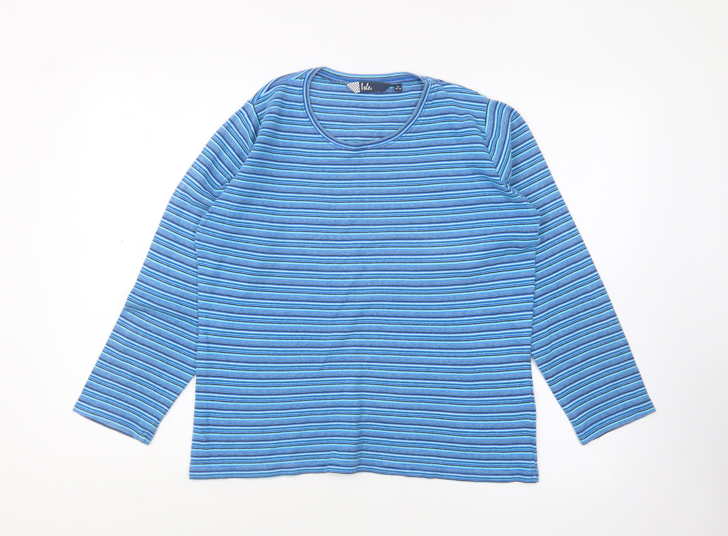 ISLE Womens Blue Striped Cotton Basic T-Shirt Size M Round Neck