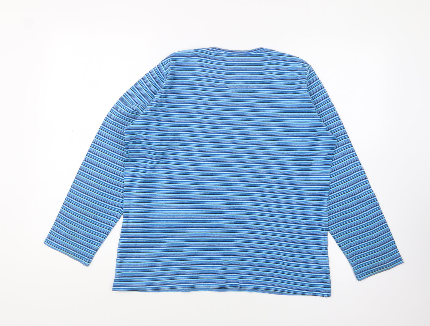 ISLE Womens Blue Striped Cotton Basic T-Shirt Size M Round Neck