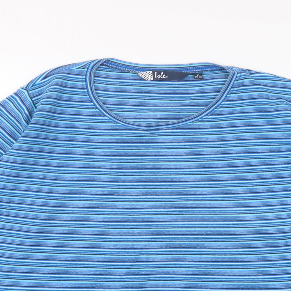 ISLE Womens Blue Striped Cotton Basic T-Shirt Size M Round Neck