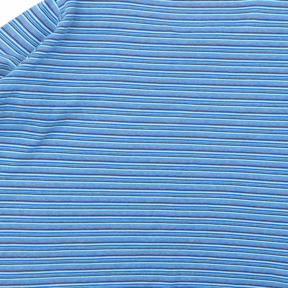 ISLE Womens Blue Striped Cotton Basic T-Shirt Size M Round Neck