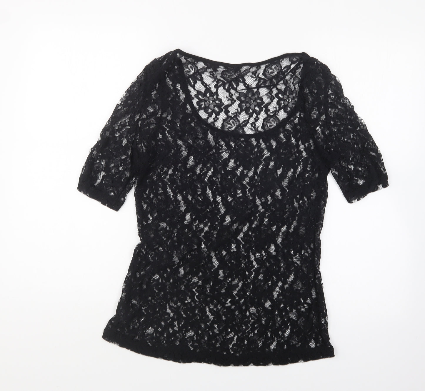 F&F Womens Black Nylon Basic Blouse Size 10 Scoop Neck