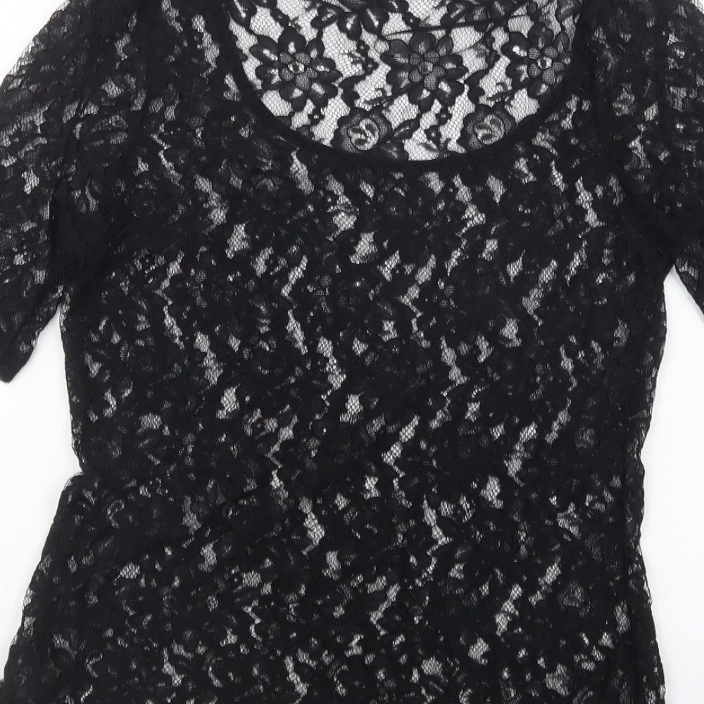 F&F Womens Black Nylon Basic Blouse Size 10 Scoop Neck