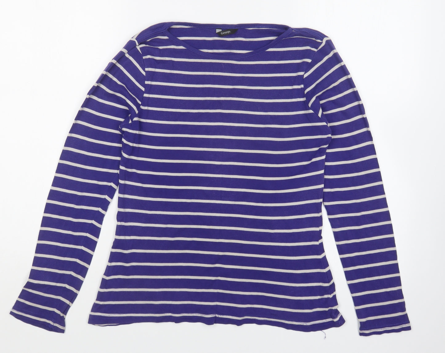George Womens Blue Striped Cotton Basic T-Shirt Size 12 Round Neck
