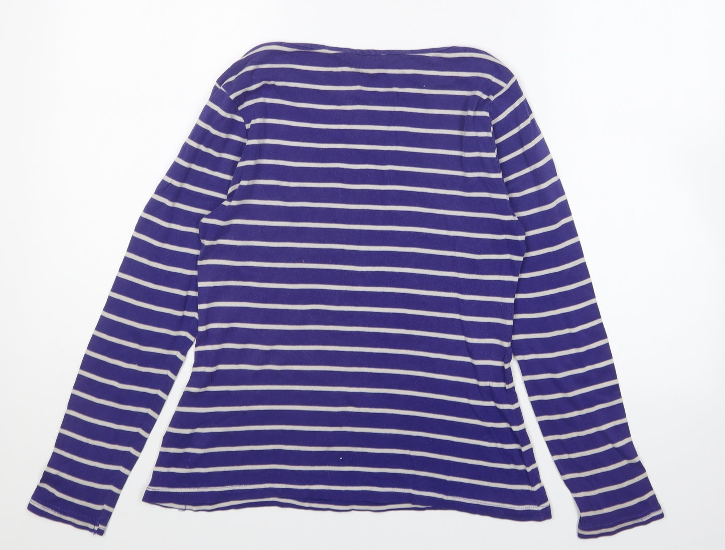 George Womens Blue Striped Cotton Basic T-Shirt Size 12 Round Neck