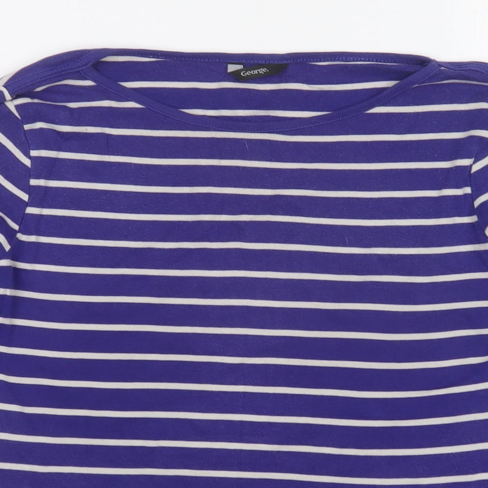 George Womens Blue Striped Cotton Basic T-Shirt Size 12 Round Neck