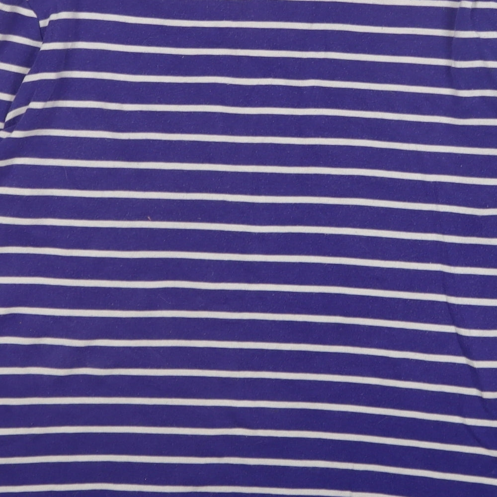 George Womens Blue Striped Cotton Basic T-Shirt Size 12 Round Neck