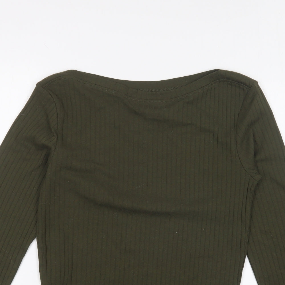 Dorothy Perkins Womens Green Cotton Basic T-Shirt Size 12 Boat Neck