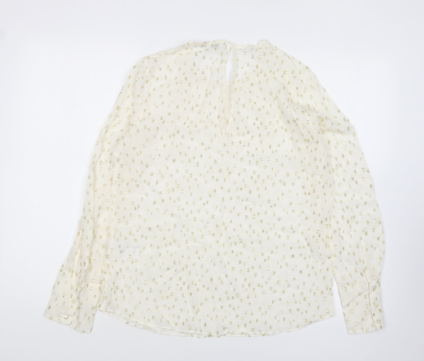 NEXT Womens Ivory Geometric Viscose Basic Blouse Size 10 Round Neck
