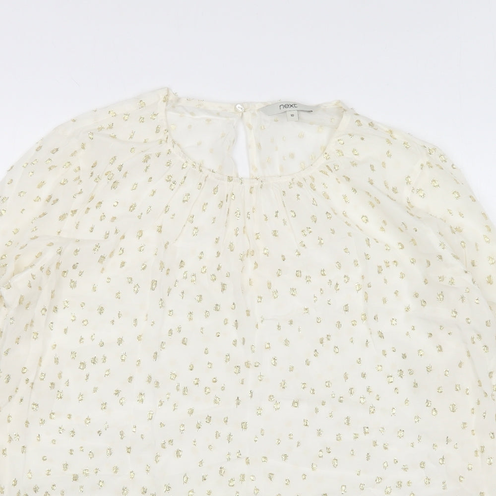 NEXT Womens Ivory Geometric Viscose Basic Blouse Size 10 Round Neck
