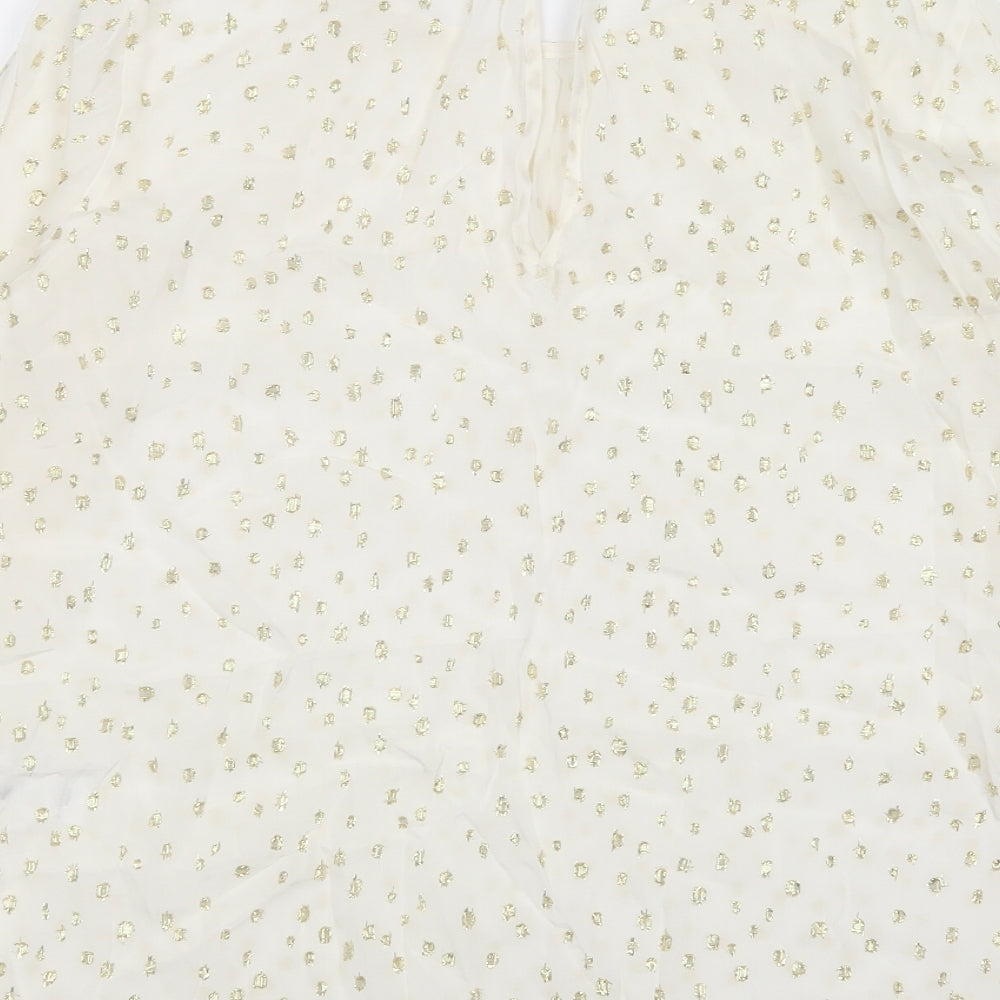 NEXT Womens Ivory Geometric Viscose Basic Blouse Size 10 Round Neck