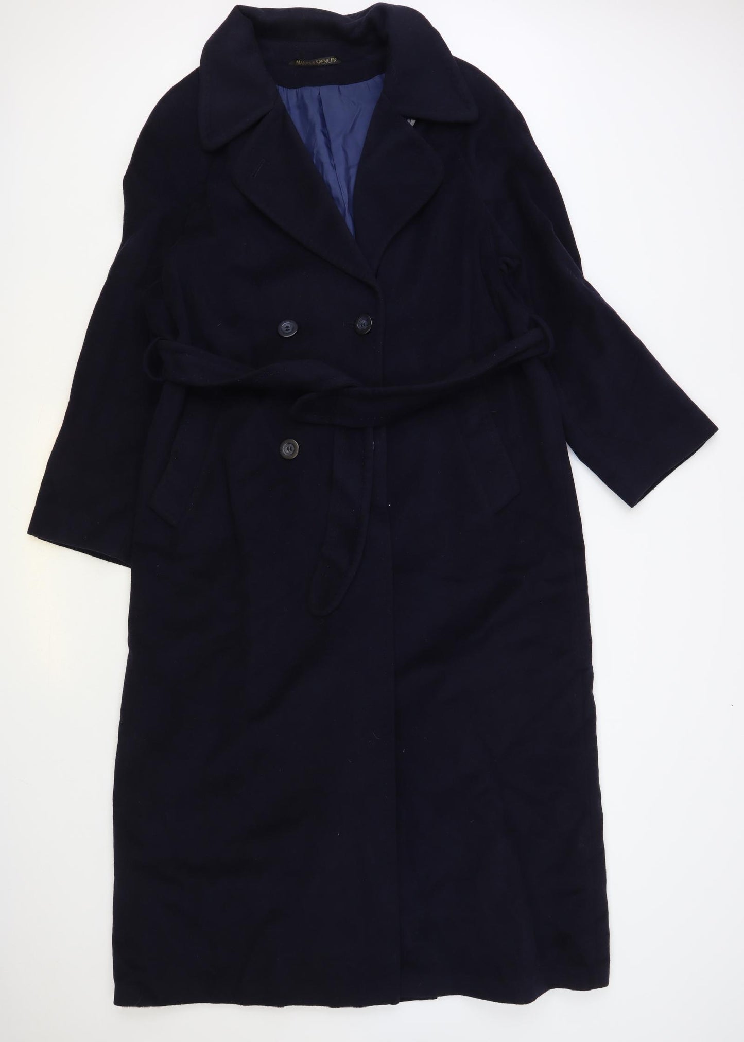 Marks and Spencer Womens Blue Overcoat Coat Size 14 Button