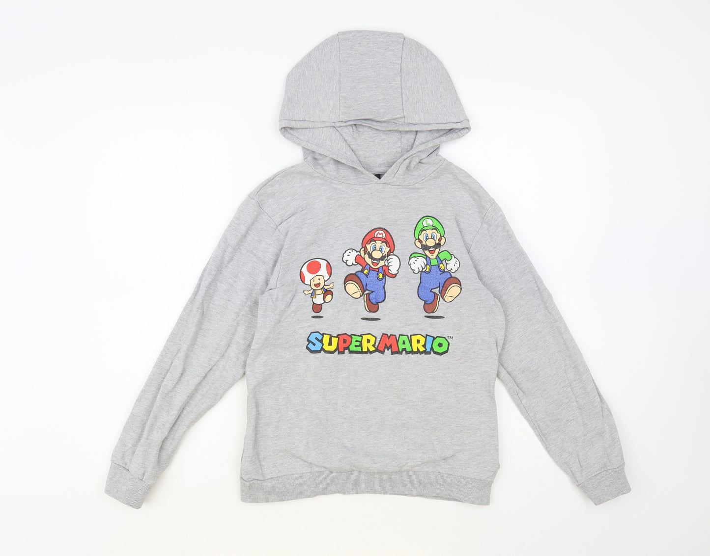 Nintendo Girls Grey Cotton Pullover Hoodie Size 11-12 Years Pullover - Super Mario