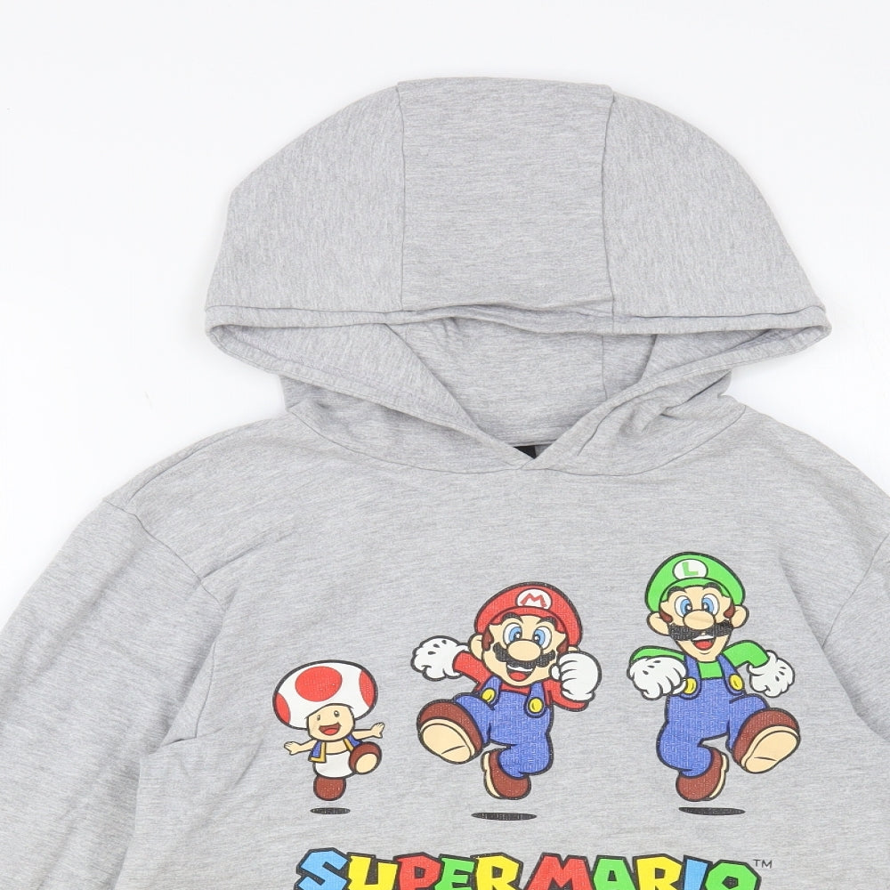 Nintendo Girls Grey Cotton Pullover Hoodie Size 11-12 Years Pullover - Super Mario