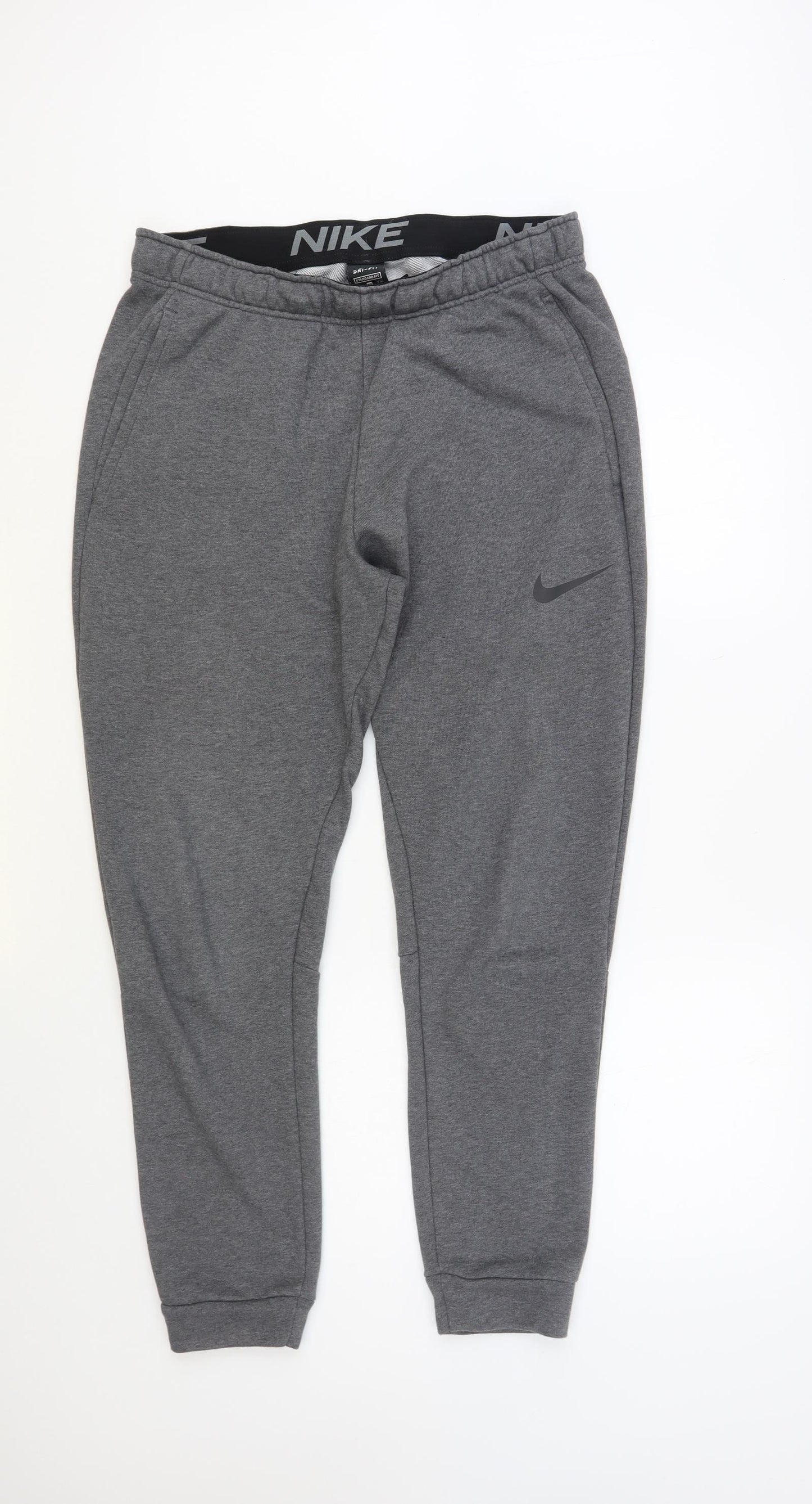 Nike Mens Grey Cotton Jogger Trousers Size M L30 in Regular Drawstring