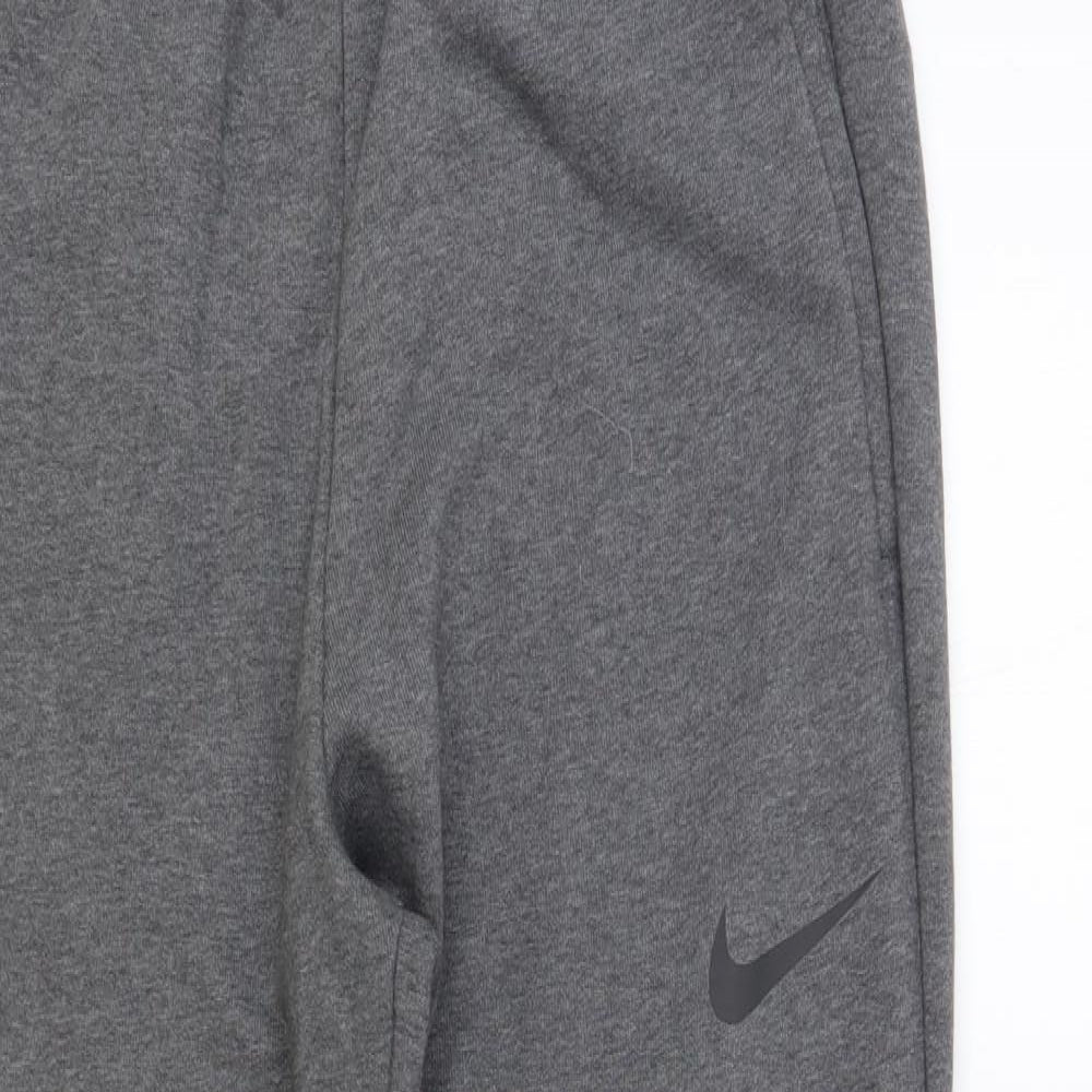 Nike Mens Grey Cotton Jogger Trousers Size M L30 in Regular Drawstring
