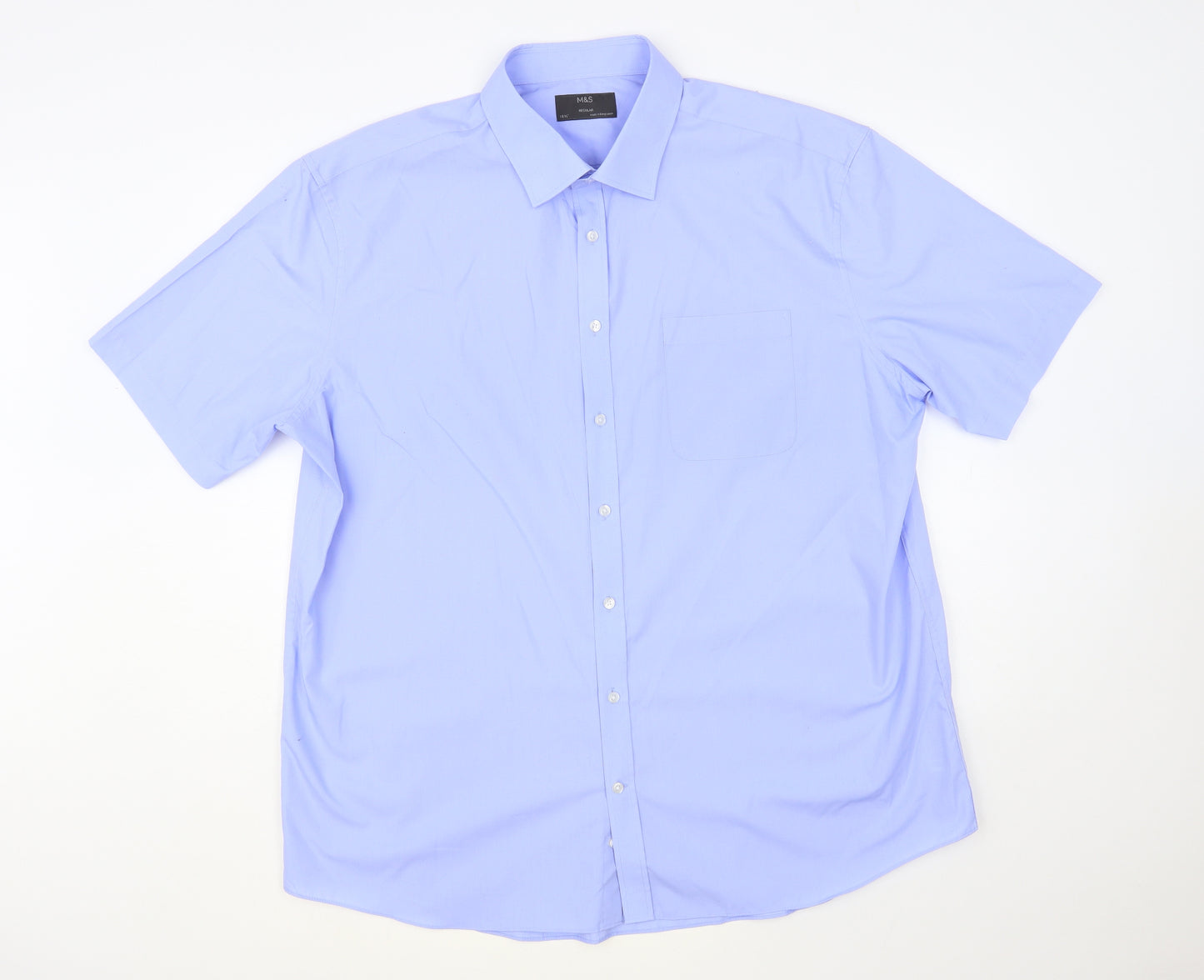 Marks and Spencer Mens Blue Polyester Dress Shirt Size 18.5 Collared Button