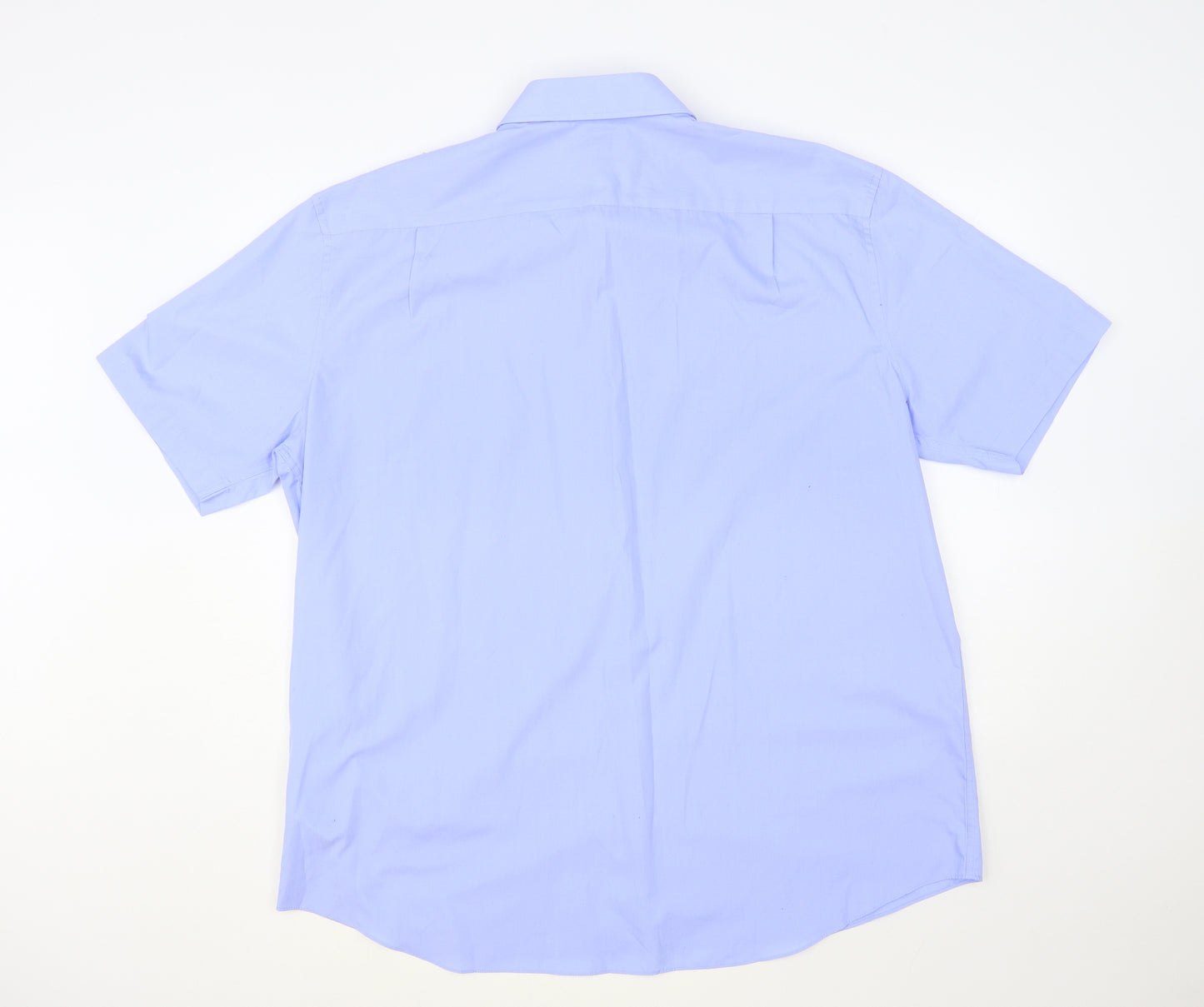 Marks and Spencer Mens Blue Polyester Dress Shirt Size 18.5 Collared Button