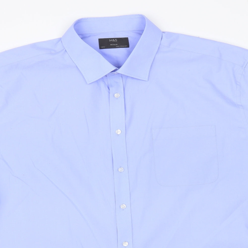 Marks and Spencer Mens Blue Polyester Dress Shirt Size 18.5 Collared Button