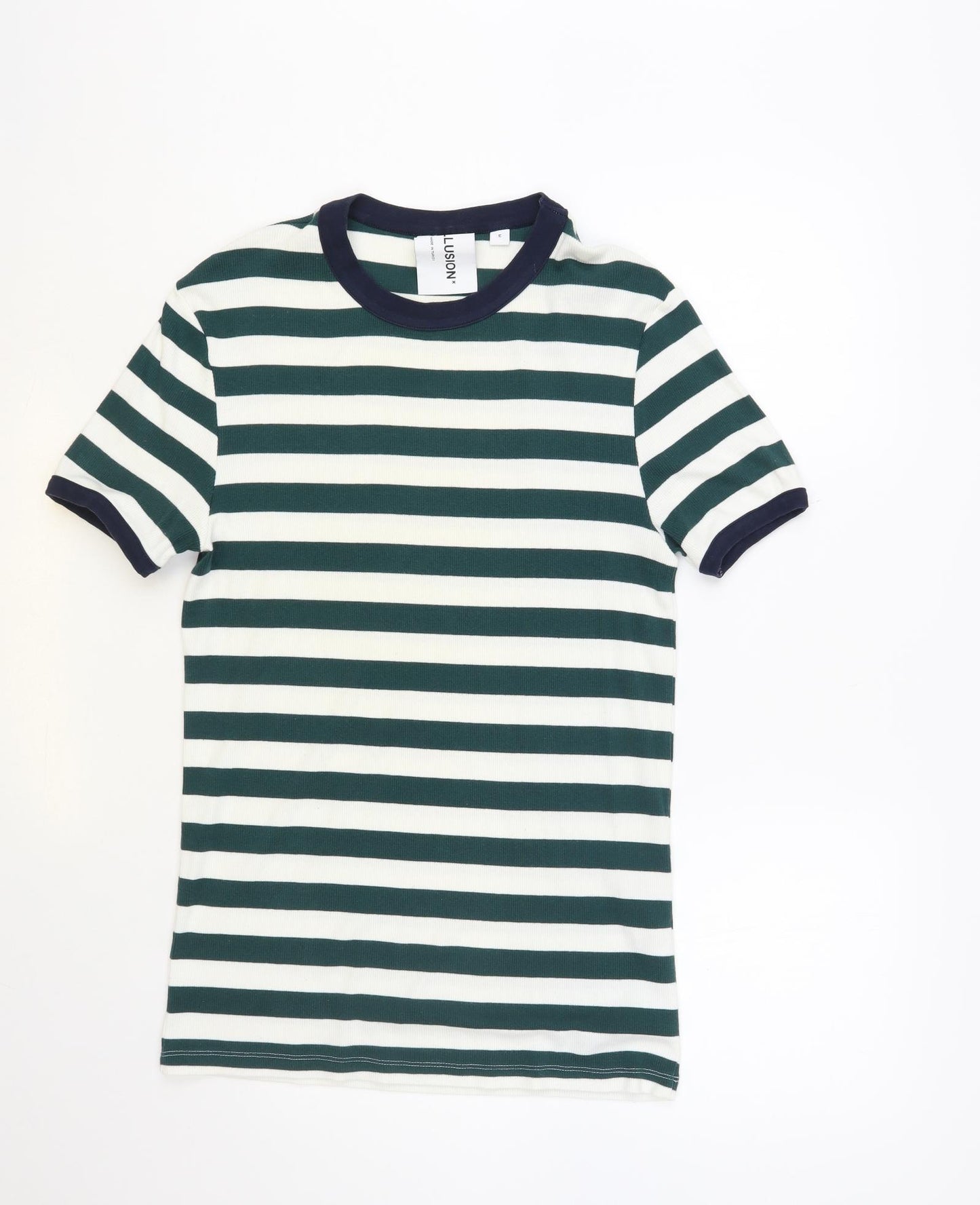 COLLUSION Mens White Striped Cotton T-Shirt Size M Crew Neck