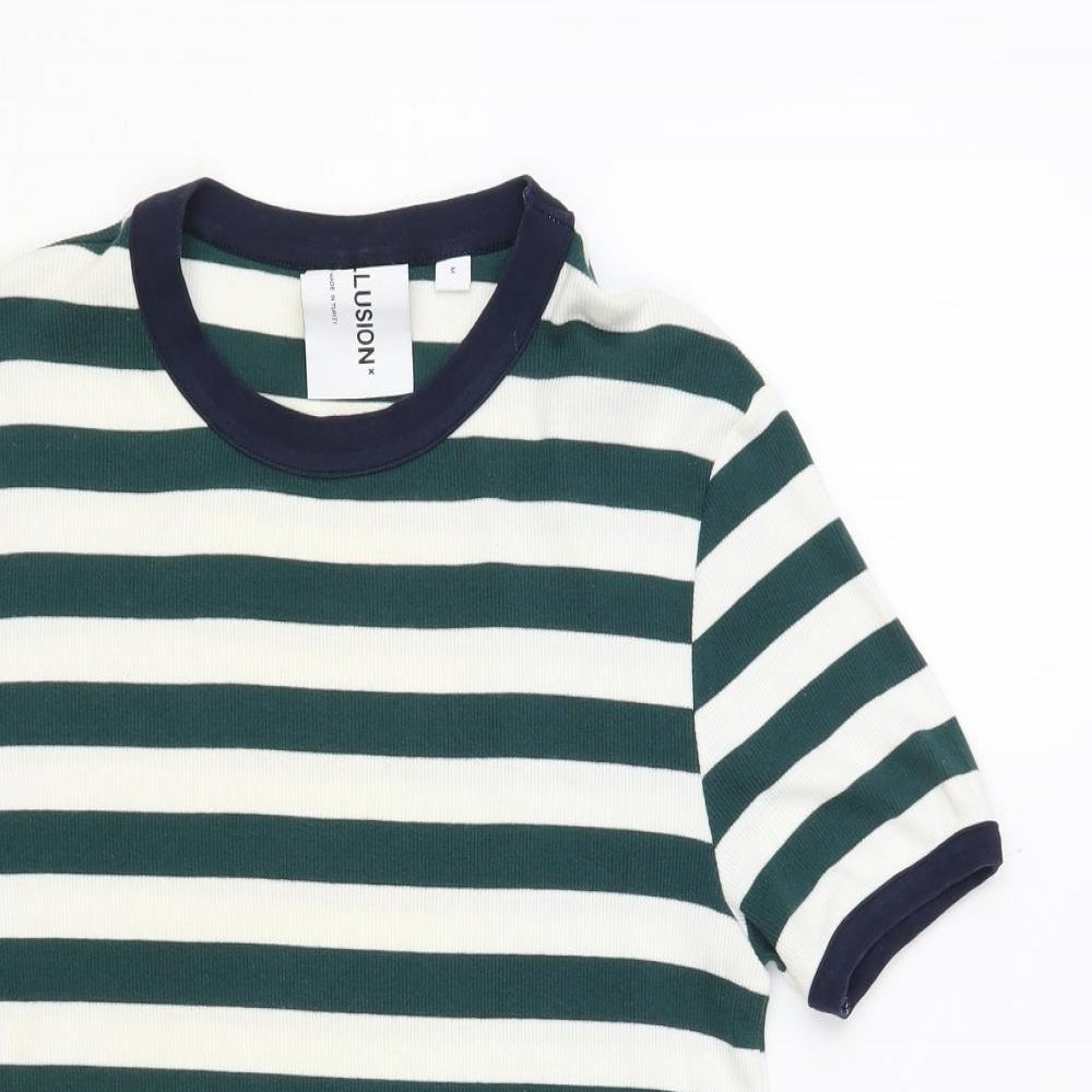 COLLUSION Mens White Striped Cotton T-Shirt Size M Crew Neck