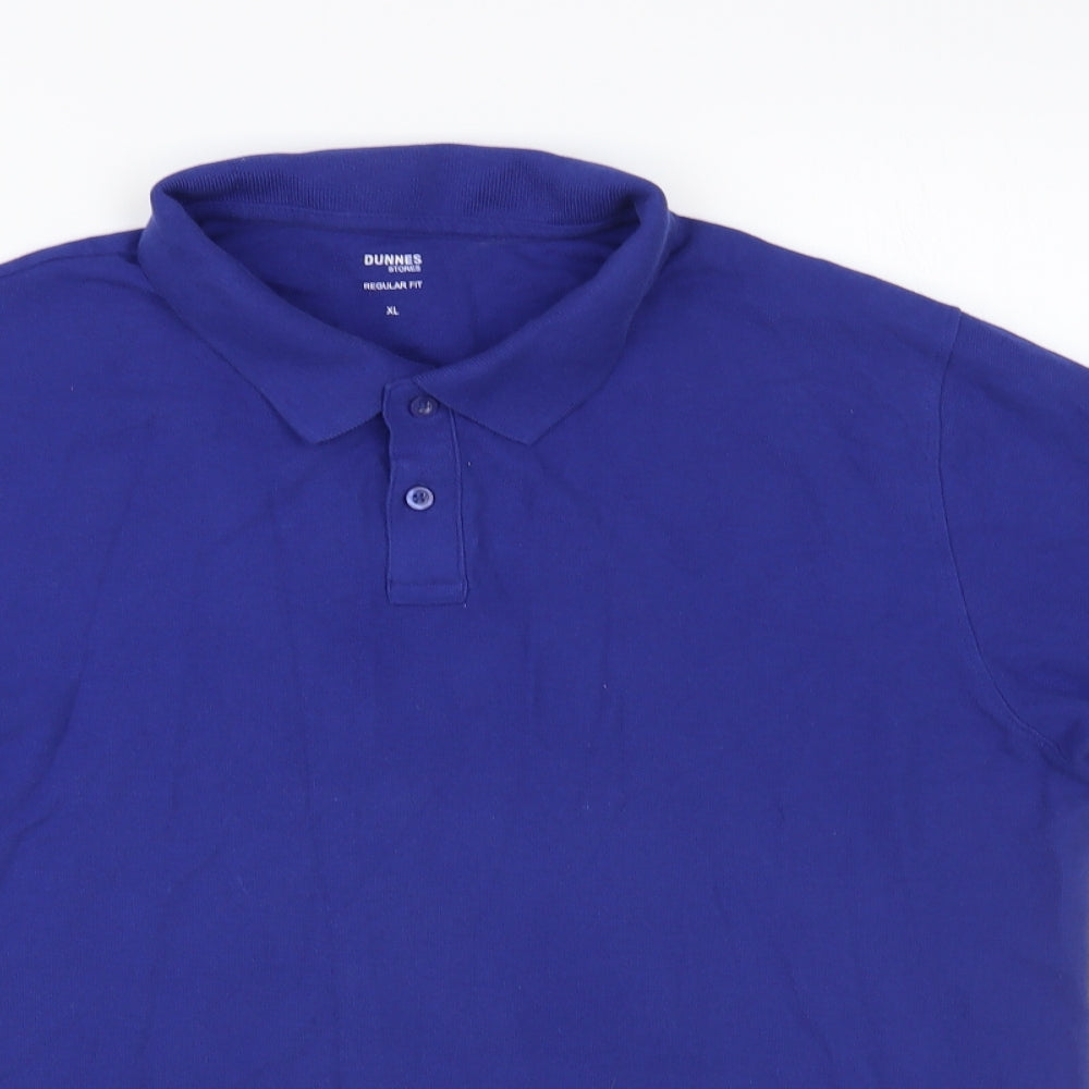 Dunnes Stores Mens Blue Cotton Polo Size L Collared Button