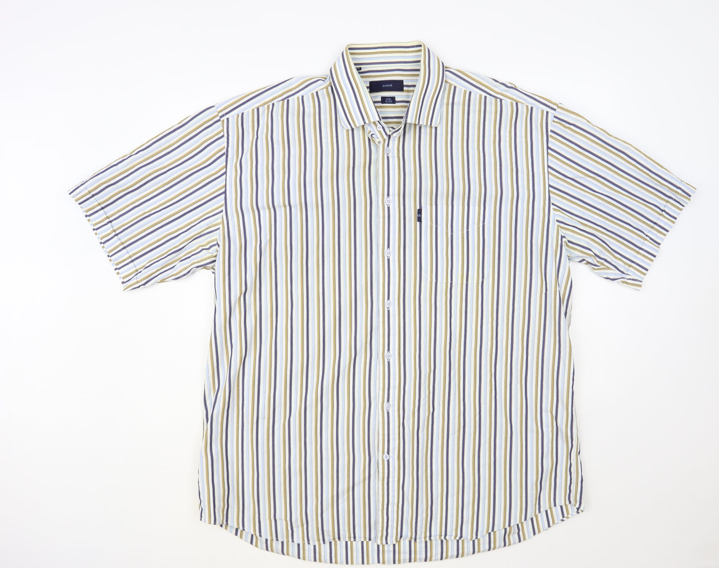 Andre Mens Multicoloured Striped Cotton Button-Up Size 2XL Collared Button