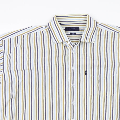Andre Mens Multicoloured Striped Cotton Button-Up Size 2XL Collared Button