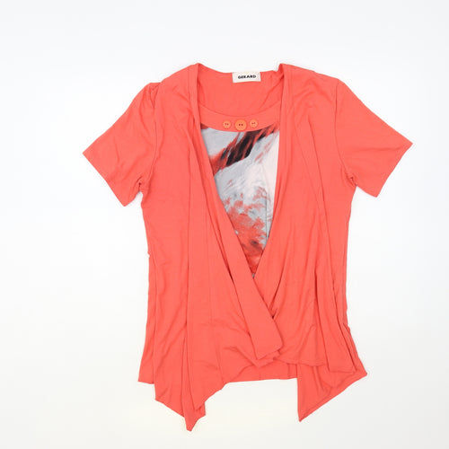 Gerard Womens Orange Geometric Viscose Basic Blouse Size 14 Round Neck