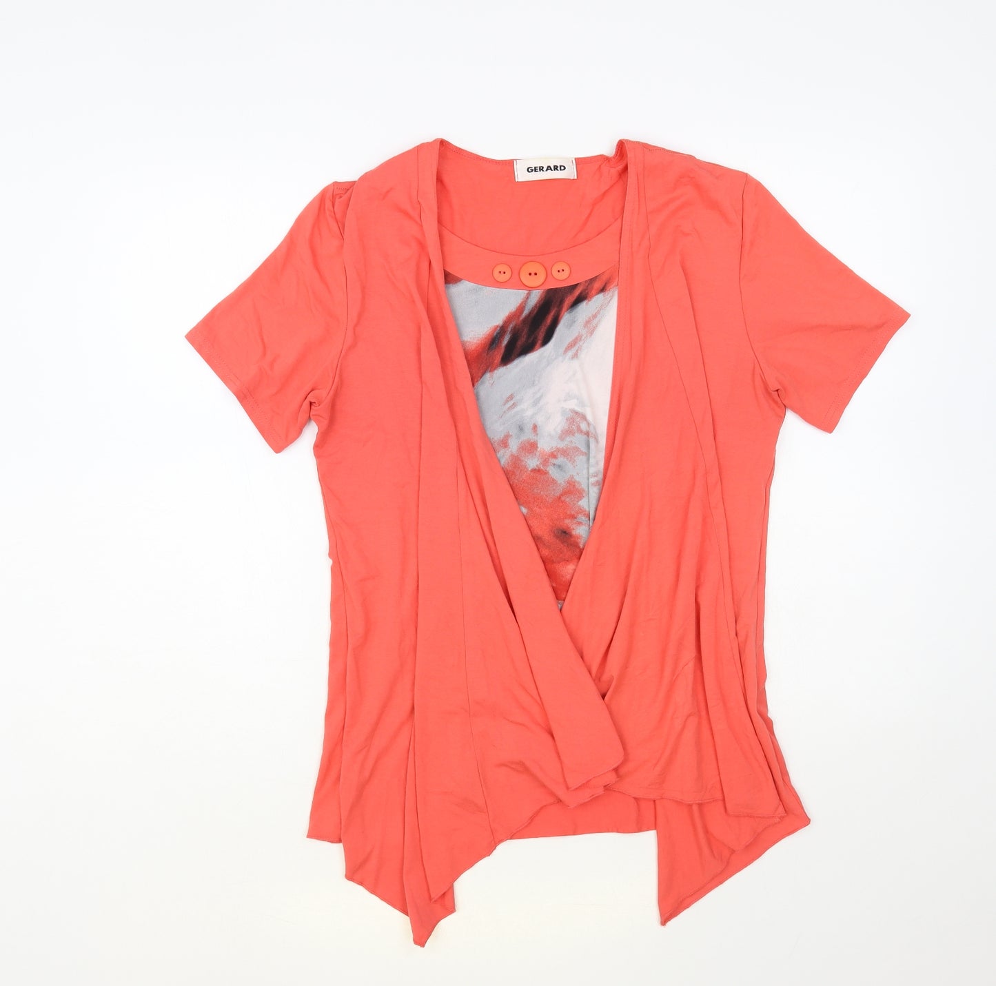 Gerard Womens Orange Geometric Viscose Basic Blouse Size 14 Round Neck