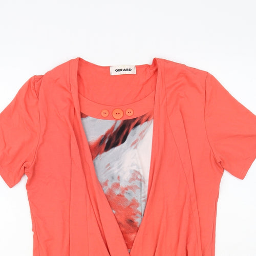 Gerard Womens Orange Geometric Viscose Basic Blouse Size 14 Round Neck