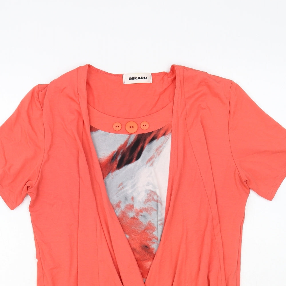 Gerard Womens Orange Geometric Viscose Basic Blouse Size 14 Round Neck