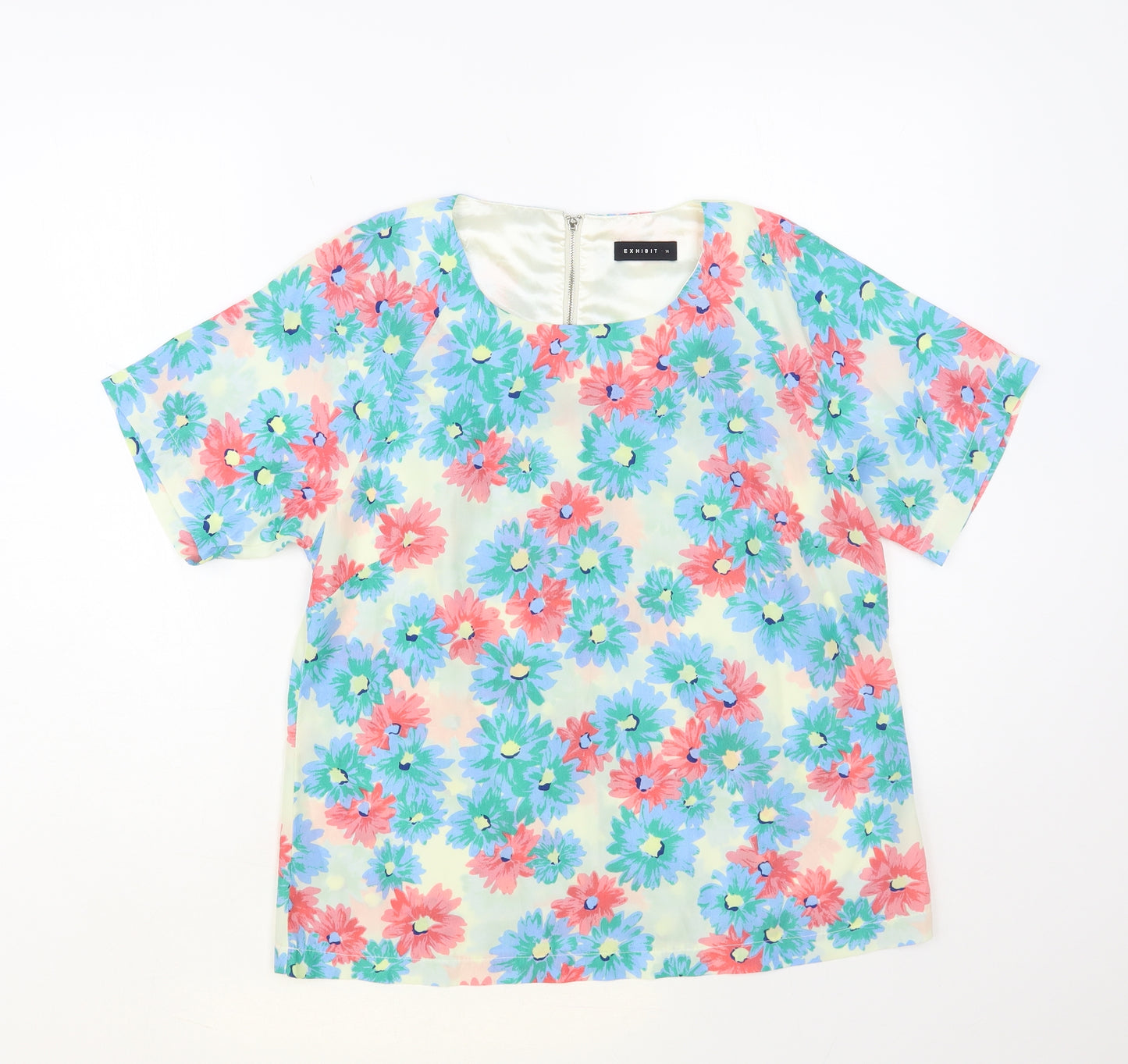 Exhibit Womens Multicoloured Floral Polyester Basic Blouse Size 14 Round Neck