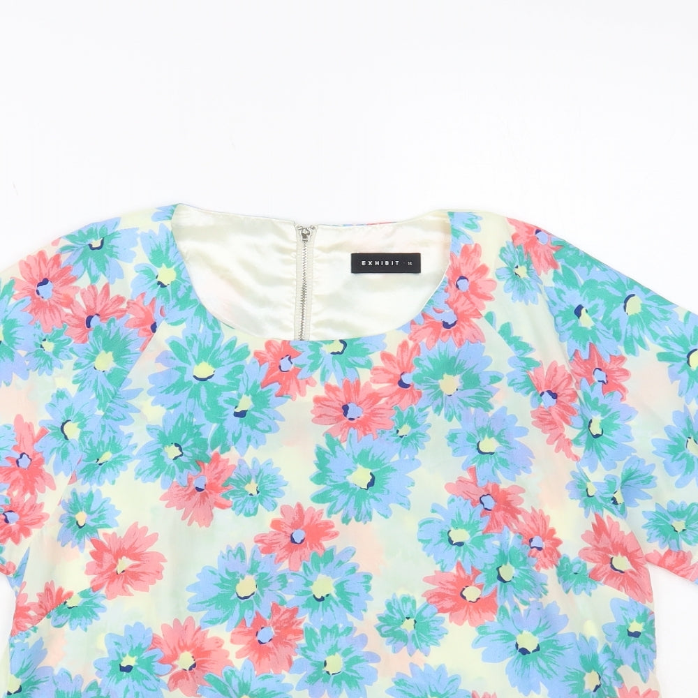 Exhibit Womens Multicoloured Floral Polyester Basic Blouse Size 14 Round Neck