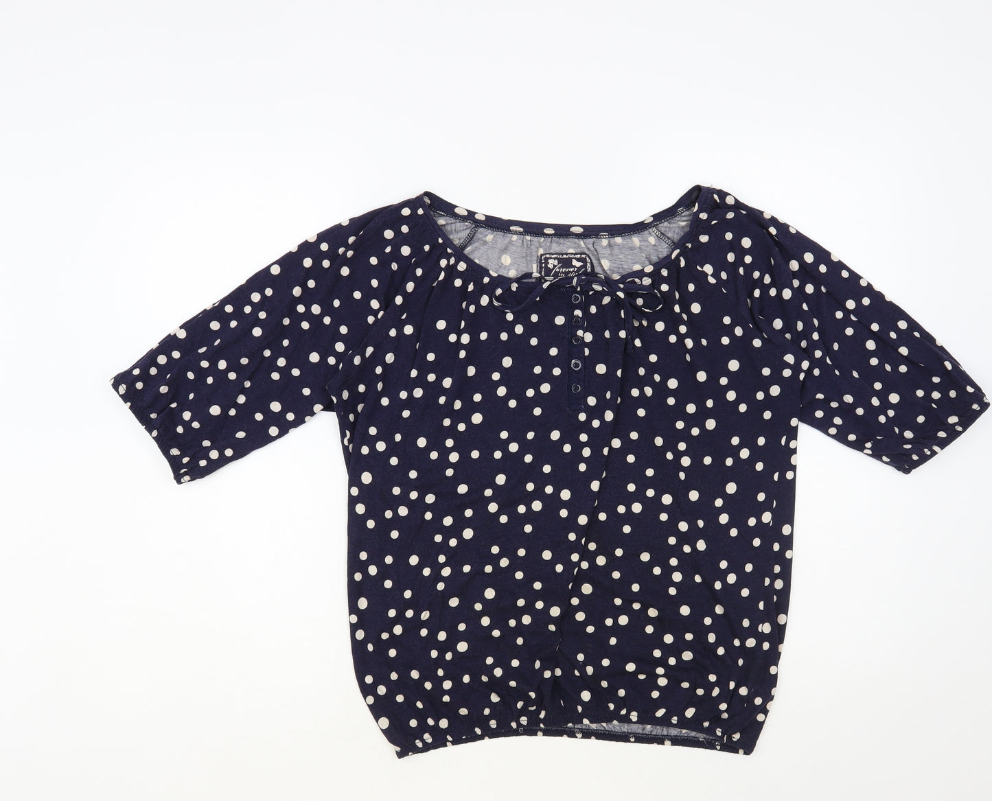 Dunnes Stores Womens Blue Polka Dot Cotton Basic T-Shirt Size 14 Boat Neck