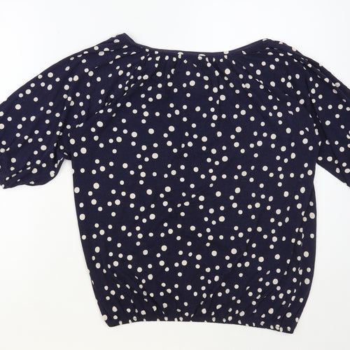 Dunnes Stores Womens Blue Polka Dot Cotton Basic T-Shirt Size 14 Boat Neck