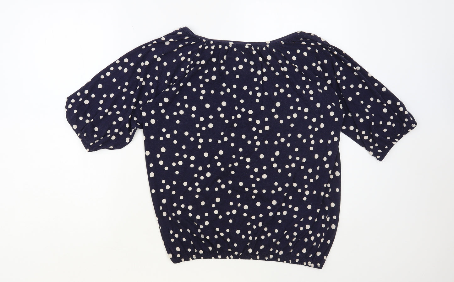 Dunnes Stores Womens Blue Polka Dot Cotton Basic T-Shirt Size 14 Boat Neck