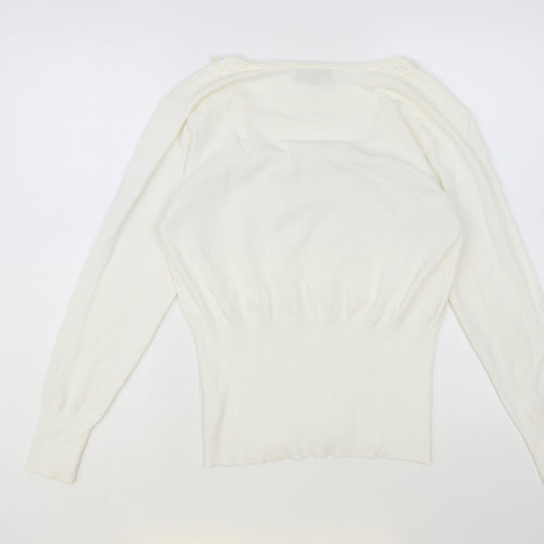 Statement Womens White Scoop Neck Viscose Pullover Jumper Size 14 - 3D Flowers
