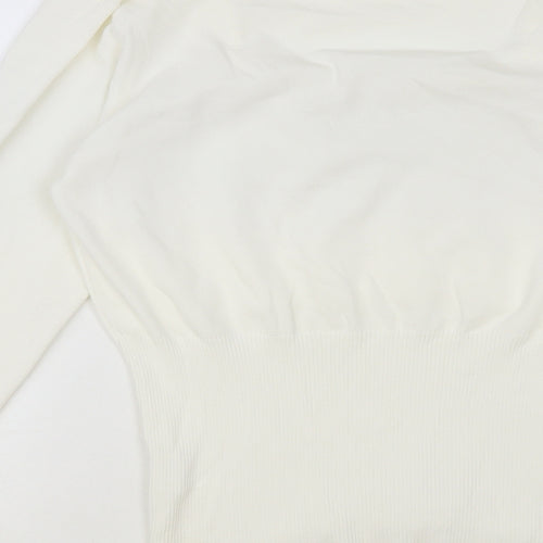 Statement Womens White Scoop Neck Viscose Pullover Jumper Size 14 - 3D Flowers
