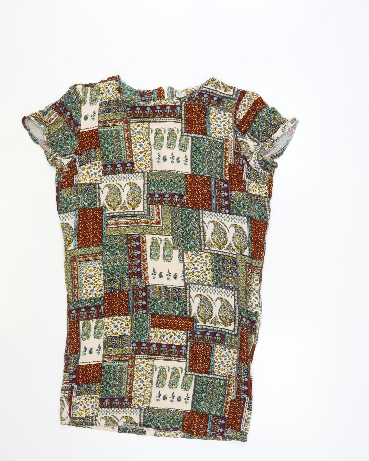 Glamorous Womens Multicoloured Paisley Viscose Tunic Blouse Size 14 Boat Neck
