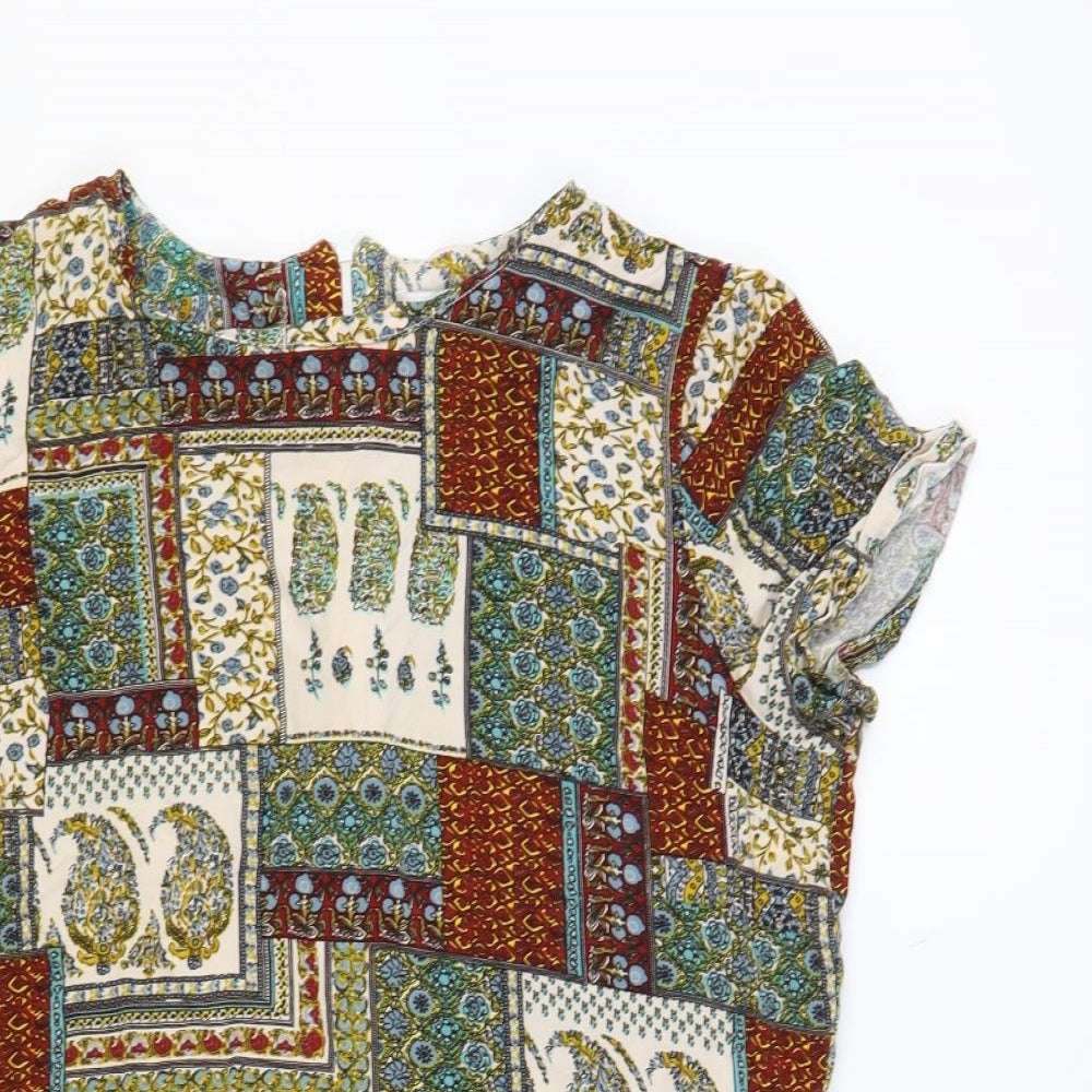 Glamorous Womens Multicoloured Paisley Viscose Tunic Blouse Size 14 Boat Neck